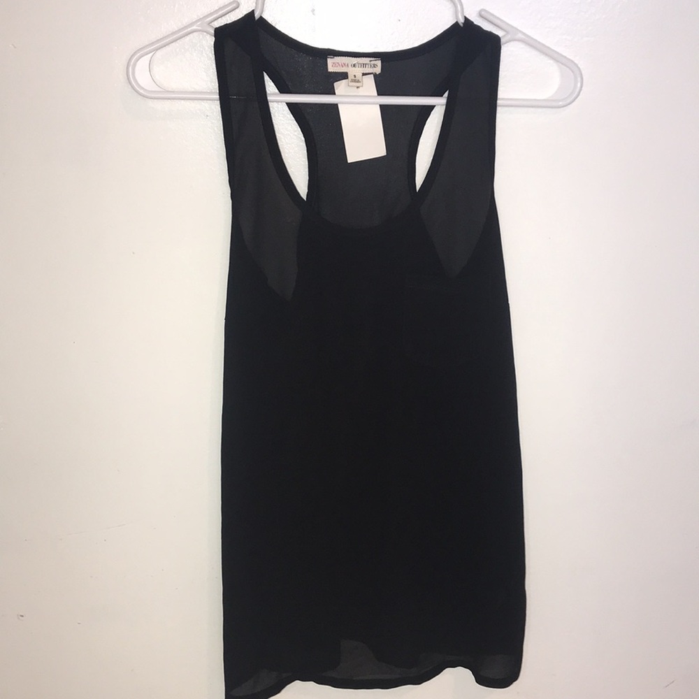 NWT Zenana Outfitters black racer back sheer tank top with pocket